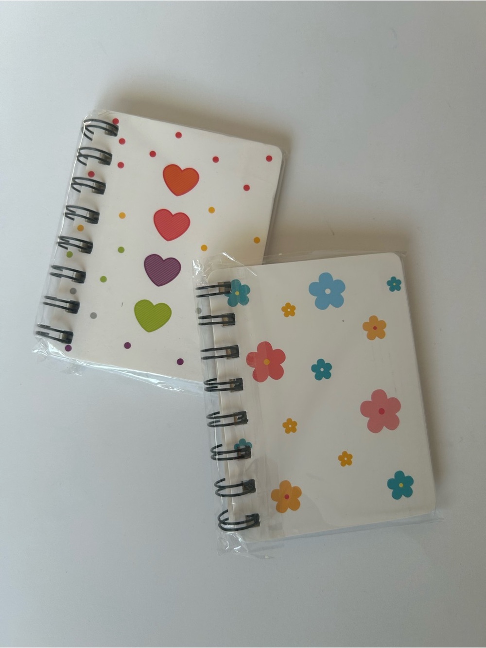NEW Cute Floral & Heart Mini Spiral Notebooks - White with Colorful Accents